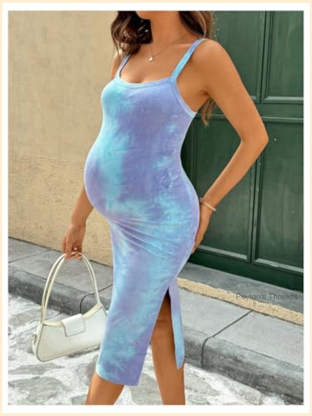 Sleeveless Maternity Bodycon Midi Dress with Slit Thigh - Picture 2 of 6